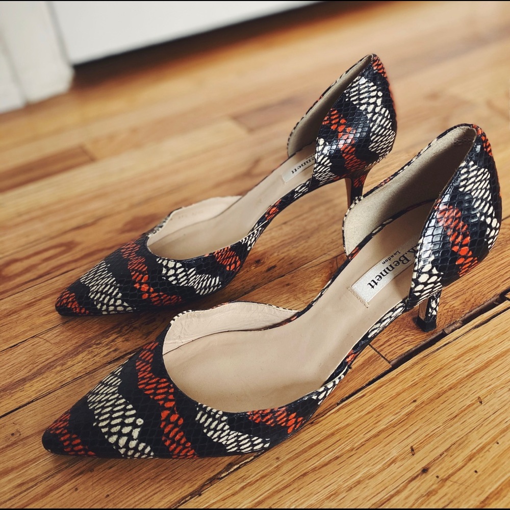 L.K. Bennett Pointed Toe Snakeskin Kitten Heels